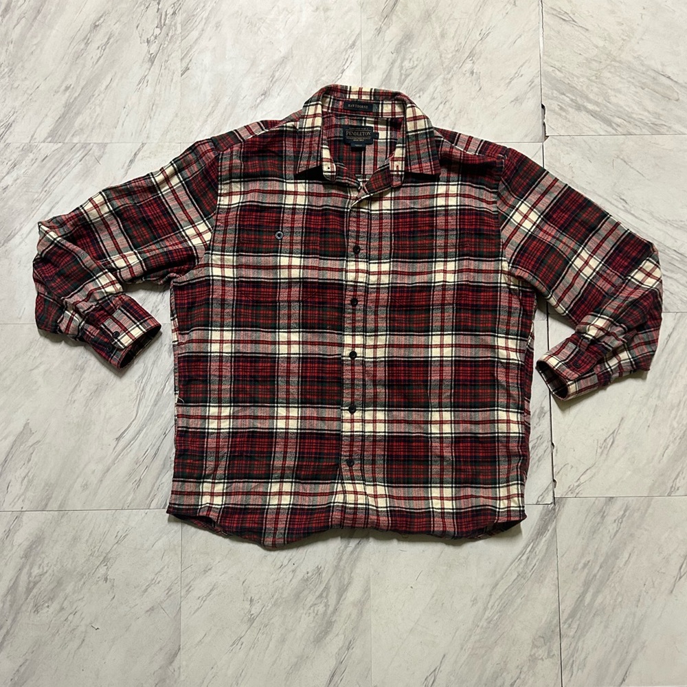 Pendleton Men's Red Plaid Button-Up Hawthorne Fla… - image 1